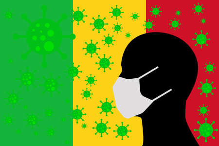 Human using a Mouth Face Masks or  Mouth Cover ro surrounded wiht virus with MALI flagのイラスト素材