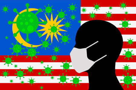 Human using a Mouth Face Masks or Mouth Cover ro surrounded wiht virus with MALAYSIA flagのイラスト素材