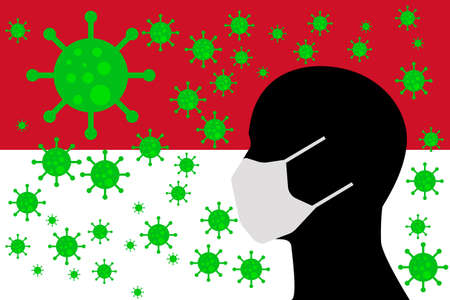 Human using a Mouth Face Masks or Mouth Cover ro surrounded wiht virus with MONACO flagのイラスト素材