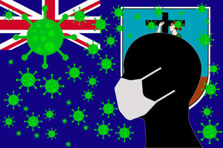 Human using a Mouth Face Masks or Mouth Cover ro surrounded wiht virus with MONTSERRAT flagのイラスト素材