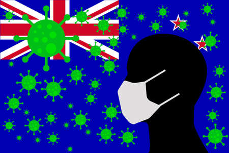 Human using a Mouth Face Masks or Mouth Cover ro surrounded wiht virus with NEW ZEALAND flagのイラスト素材