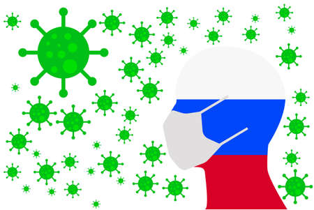 Human using a Mouth Face Masks or Mouth Cover ro surrounded wiht virus with Russia flagのイラスト素材