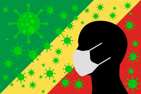 Human using a Mouth Face Masks or Mouth Cover ro surrounded wiht virus with REPUBLIC OF CONGO flagのイラスト素材