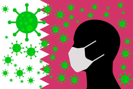 Human using a Mouth Face Masks or Mouth Cover ro surrounded wiht virus with QATAR flagのイラスト素材