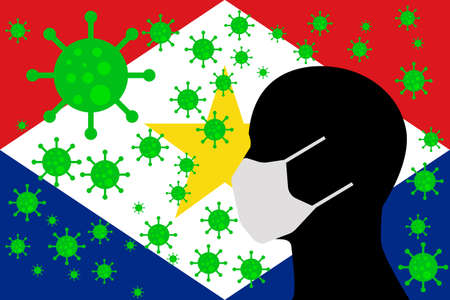 Human using a Mouth Face Masks or Mouth Cover ro surrounded wiht virus with SABA ISLANDS flagのイラスト素材