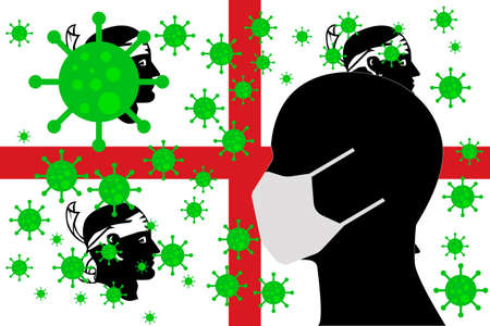 Human using a Mouth Face Masks or Mouth Cover ro surrounded wiht virus with SARDINIA flagのイラスト素材