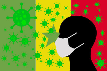 Human using a Mouth Face Masks or  Mouth Cover ro surrounded wiht virus with SENEGAL flagのイラスト素材