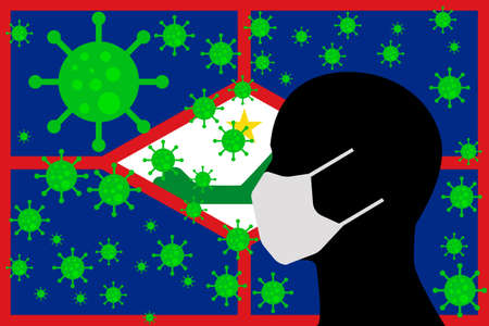 Human using a Mouth Face Masks or  Mouth Cover ro surrounded wiht virus with  flagのイラスト素材