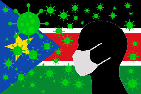 Human using a Mouth Face Masks or  Mouth Cover ro surrounded wiht virus with SOUTH SUDAN flagのイラスト素材