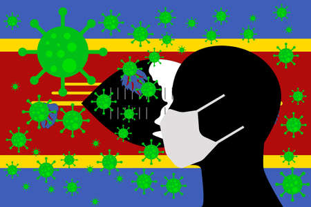 Human using a Mouth Face Masks or  Mouth Cover ro surrounded wiht virus with SWAZILAND flagのイラスト素材