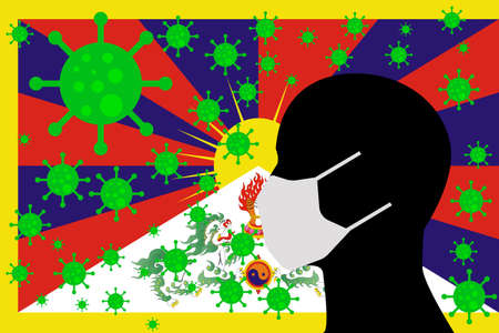 Human using a Mouth Face Masks or  Mouth Cover ro surrounded wiht virus with TIBET flagのイラスト素材