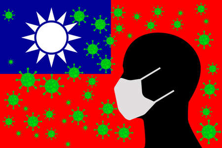 Human using a Mouth Face Masks or  Mouth Cover ro surrounded wiht virus with TAIWAN flagのイラスト素材
