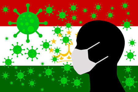 Human using a Mouth Face Masks or  Mouth Cover ro surrounded wiht virus with TAJIKISTAN flagのイラスト素材
