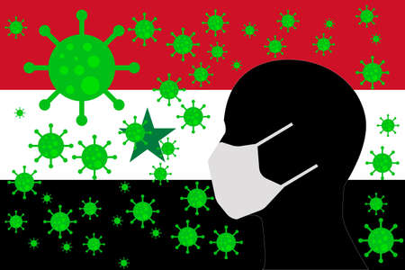 Human using a Mouth Face Masks or  Mouth Cover ro surrounded wiht virus with SYRIA flagのイラスト素材