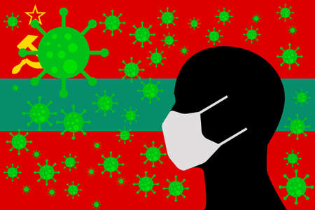 Human using a Mouth Face Masks or  Mouth Cover ro surrounded wiht virus with TRANSNITRIA flagのイラスト素材