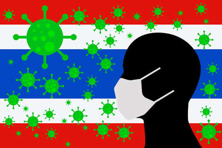 Human using a Mouth Face Masks or  Mouth Cover ro surrounded wiht virus with THAILAND flagのイラスト素材