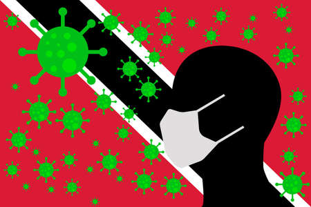 Human using a Mouth Face Masks or  Mouth Cover ro surrounded wiht virus with TRINIDAD AND TOBAGO flagのイラスト素材