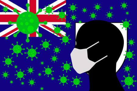 Human using a Mouth Face Masks or  Mouth Cover ro surrounded wiht virus with TURKS AND CAICOS ISLANDS flagのイラスト素材