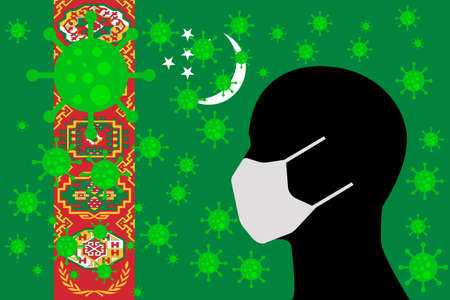 Human using a Mouth Face Masks or  Mouth Cover ro surrounded wiht virus with TURKMENISTAN flagのイラスト素材