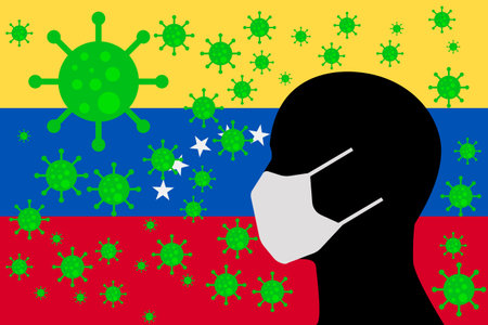 Human using a Mouth Face Masks or  Mouth Cover ro surrounded wiht virus with VENEZUELA flagのイラスト素材