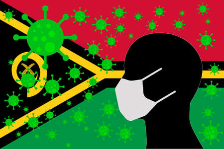 Human using a Mouth Face Masks or  Mouth Cover ro surrounded wiht virus with VANUATU flagのイラスト素材