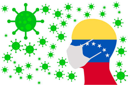 Human using a Mouth Face Masks or  Mouth Cover ro surrounded wiht virus with VENEZUELA flagのイラスト素材