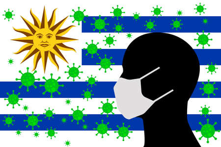 Human using a Mouth Face Masks or  Mouth Cover ro surrounded wiht virus with URUGUAY flagのイラスト素材