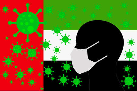 Human using a Mouth Face Masks or  Mouth Cover ro surrounded wiht virus with UNITED ARAB EMIRATES flagのイラスト素材