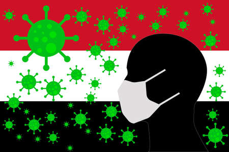 Human using a Mouth Face Masks or  Mouth Cover ro surrounded wiht virus with YEMEN flagのイラスト素材