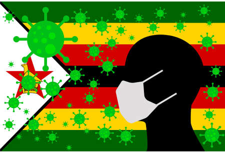 Human using a Mouth Face Masks or  Mouth Cover ro surrounded wiht virus with ZIMBABWE flagのイラスト素材