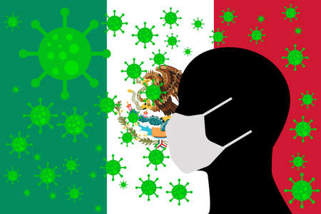 Human using a Mouth Face Masks or  Mouth Cover ro surrounded wiht virus with MEXICO flagのイラスト素材