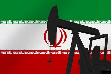 Nice pumpjack oil extraction with the Iran flag 3d render.の写真素材