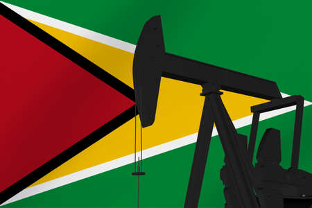 Nice pumpjack oil extraction with the Guyana flag 3d render.の写真素材