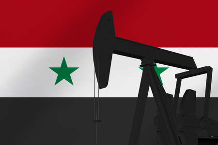 Nice pumpjack oil extraction with the Syria flag 3d render.の写真素材