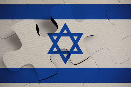 Composition of the concept of crisis and integration of a country Israel FLAG PAINTED ON PUZZLE 3D RENDERの写真素材