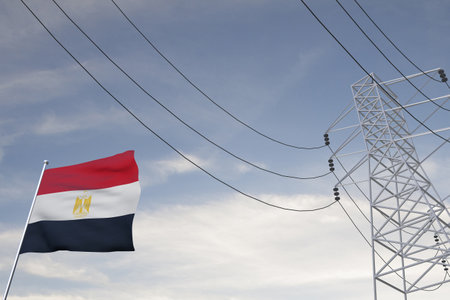 Electricity consumption and production in countries with the flag of Egypt 3D render.の写真素材