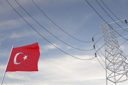 Electricity consumption and production in countries with the flag of Turkey 3D render.の写真素材