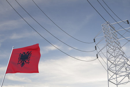 Electricity consumption and production in countries with the flag of Albania 3D render.の写真素材