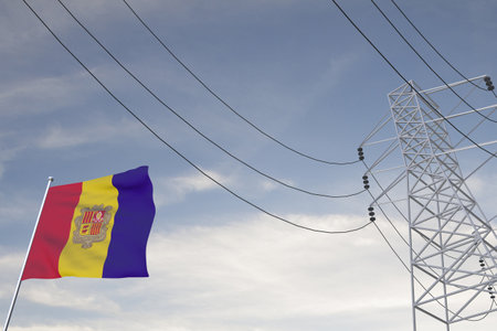Electricity consumption and production in countries with the flag of Andorra 3D render.の写真素材
