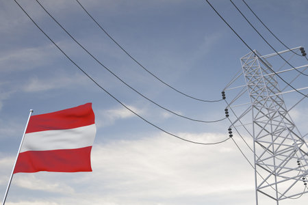 Electricity consumption and production in countries with the flag of Austria 3D render.の写真素材