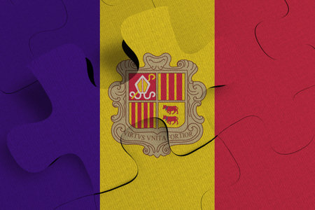 Composition of the concept of crisis and integration of a country   Andorra   FLAG PAINTED ON PUZZLE 3D RENDERの写真素材