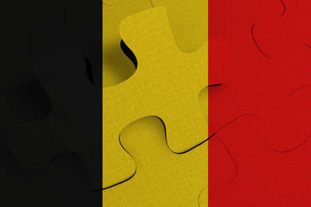 Composition of the concept of crisis and integration of a country   Belgium   FLAG PAINTED ON PUZZLE 3D RENDERの写真素材