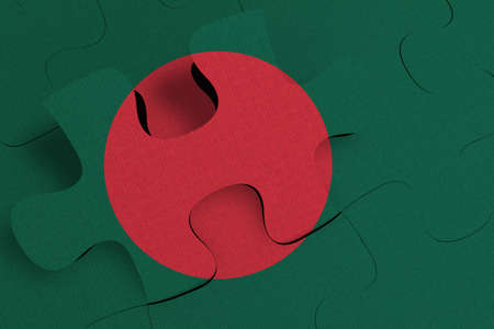 Composition of the concept of crisis and integration of a country   Bangladesh   FLAG PAINTED ON PUZZLE 3D RENDERの写真素材