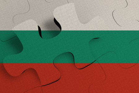 Composition of the concept of crisis and integration of a country   Bulgaria   FLAG PAINTED ON PUZZLE 3D RENDERの写真素材