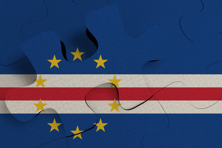 Composition of the concept of crisis and integration of a country   Cape Verde   FLAG PAINTED ON PUZZLE 3D RENDERの写真素材
