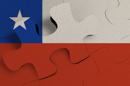 Composition of the concept of crisis and integration of a country   Chile   FLAG PAINTED ON PUZZLE 3D RENDERの写真素材