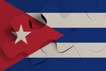 Composition of the concept of crisis and integration of a country  Cuba    FLAG PAINTED ON PUZZLE 3D RENDERの写真素材