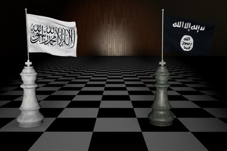 Spectacular concept rendering of two piece checkers chess representing and Isis-k ISIS KHORASAN  3D RENDERING.の写真素材