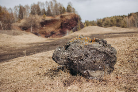 Big Stone Penza volcano in the villageの写真素材