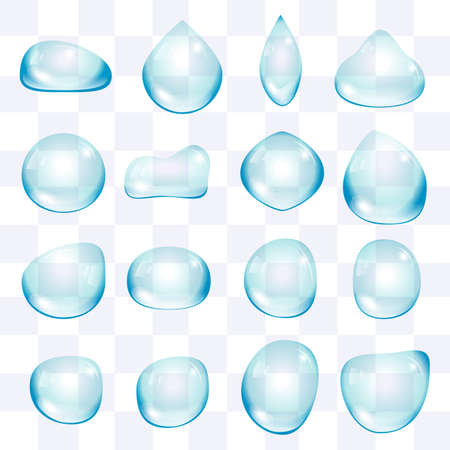 Blue transparent water drops set different formsのイラスト素材